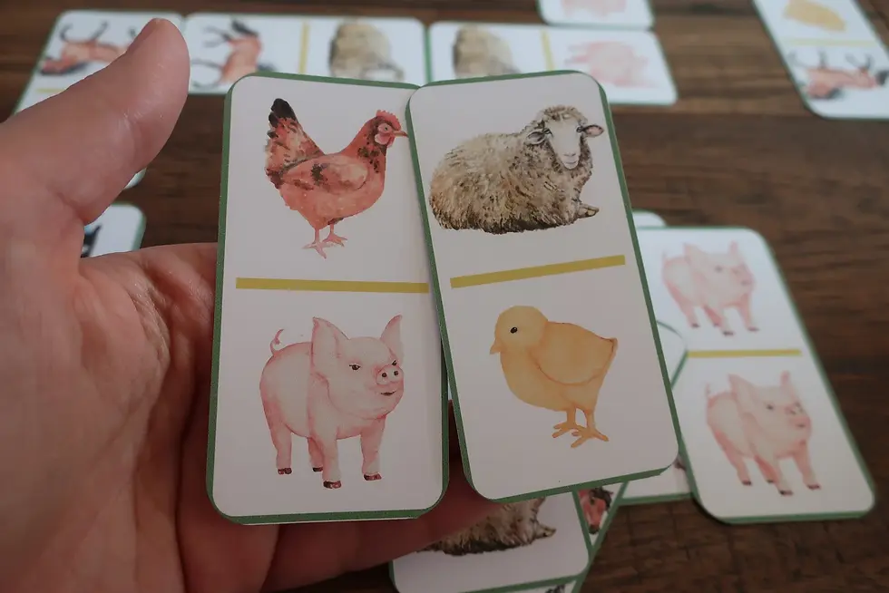 Thumbnail: Animal Dominoes game. Farm animal Domino printable cards.