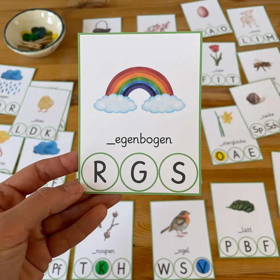 Thumbnail: Klammerkarten Anlaute. Frühling druckbare Vorlagen Kindergarten.