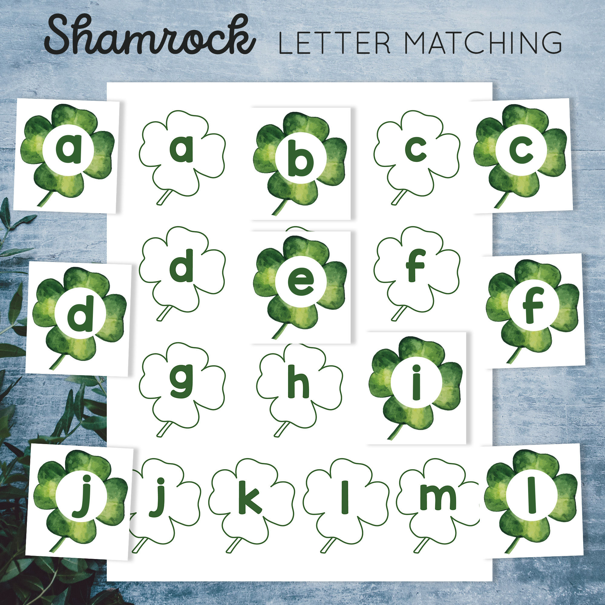 St. Patricks Day preschool printable Letter matching activity