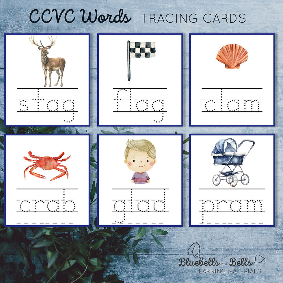 Beginning blend cards for tracing. CCVC words activity handwriting.