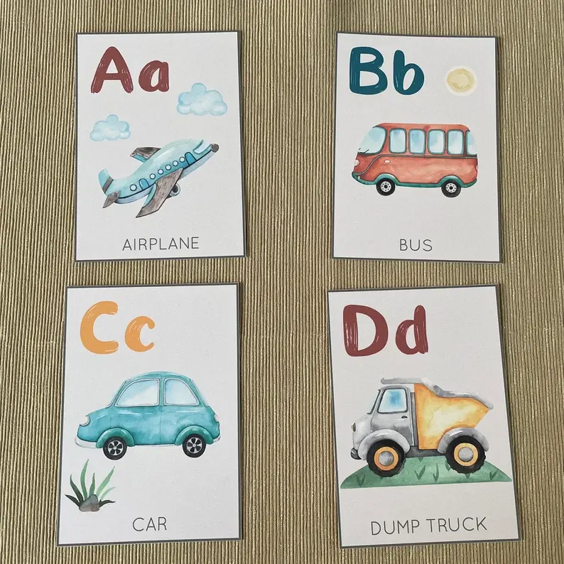 Thumbnail: Alphabet cards transportation. Toddler printable ABC flashcards.