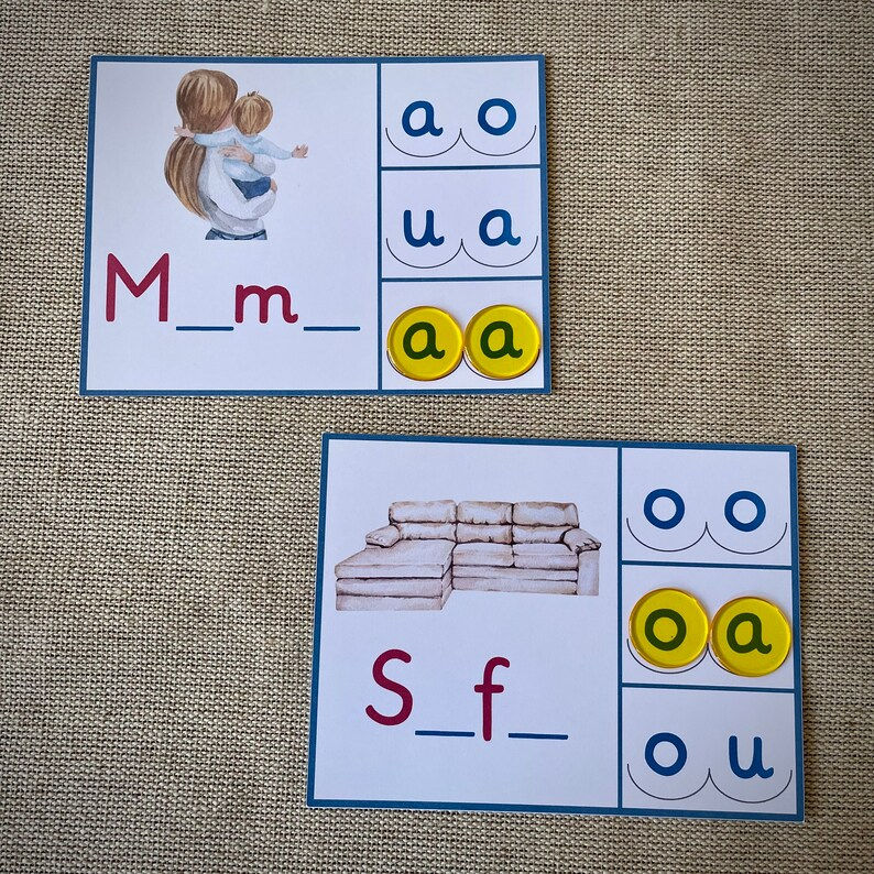 Thumbnail: Vokale Klammerkarten Montessori lesen. Anlaute lernen.