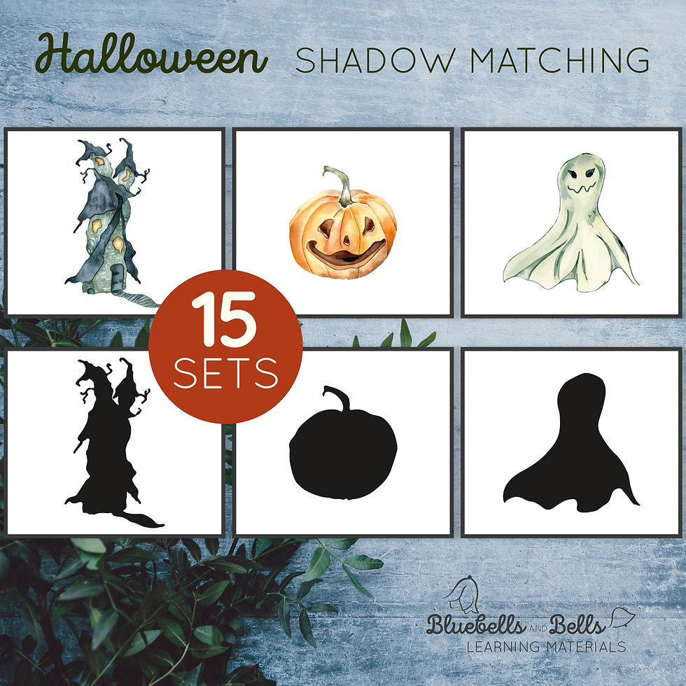 Halloween preschool printable Shadow matching cards. Montessori fall activity.