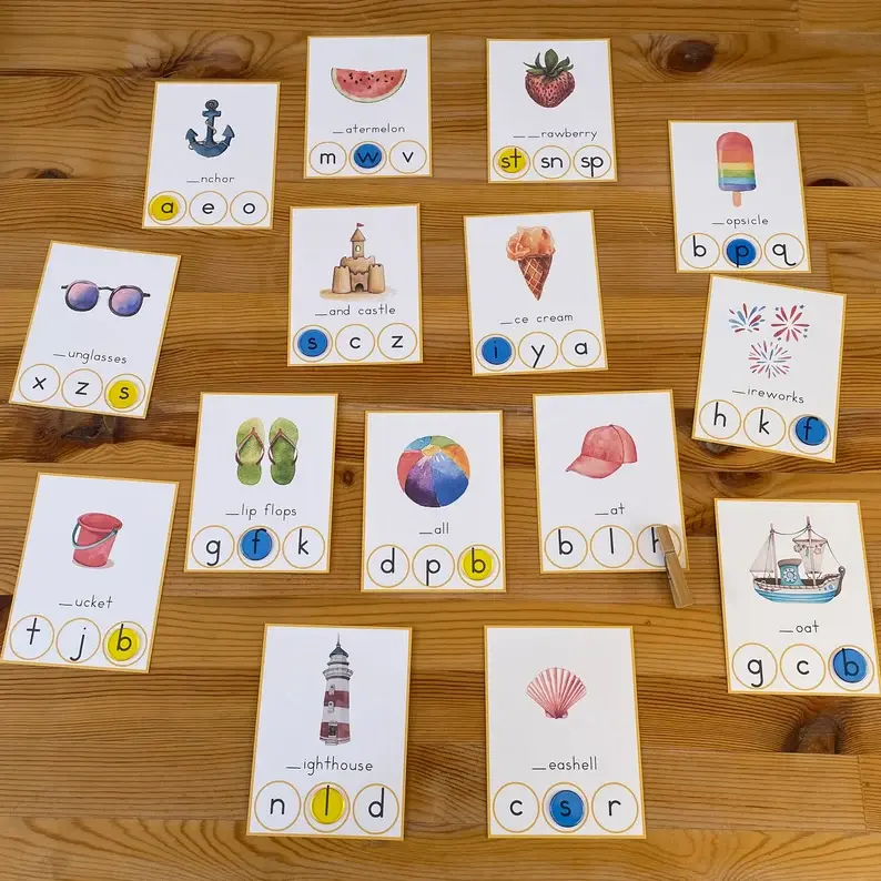 Thumbnail: Summer words Initial sound clip cards printable PDF