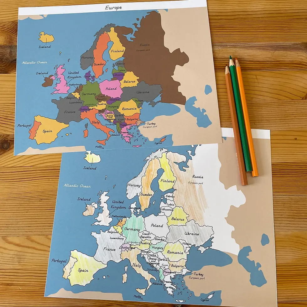 Thumbnail: Montessori Europe Maps and country cards. Continent study printable.