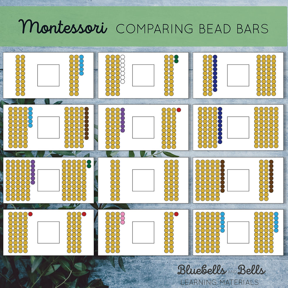 Thumbnail: Montessori Comparing numbers Bead bars 20-100. Math printable.