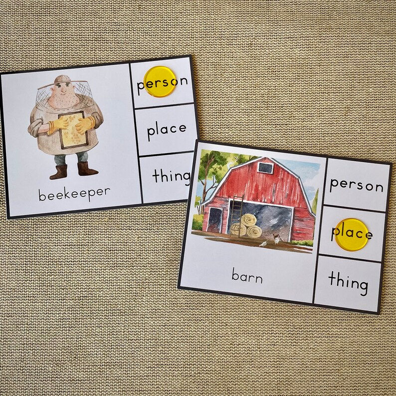 Thumbnail: Noun sort Person, place, thing Clip cards. Parts of speech printable activity