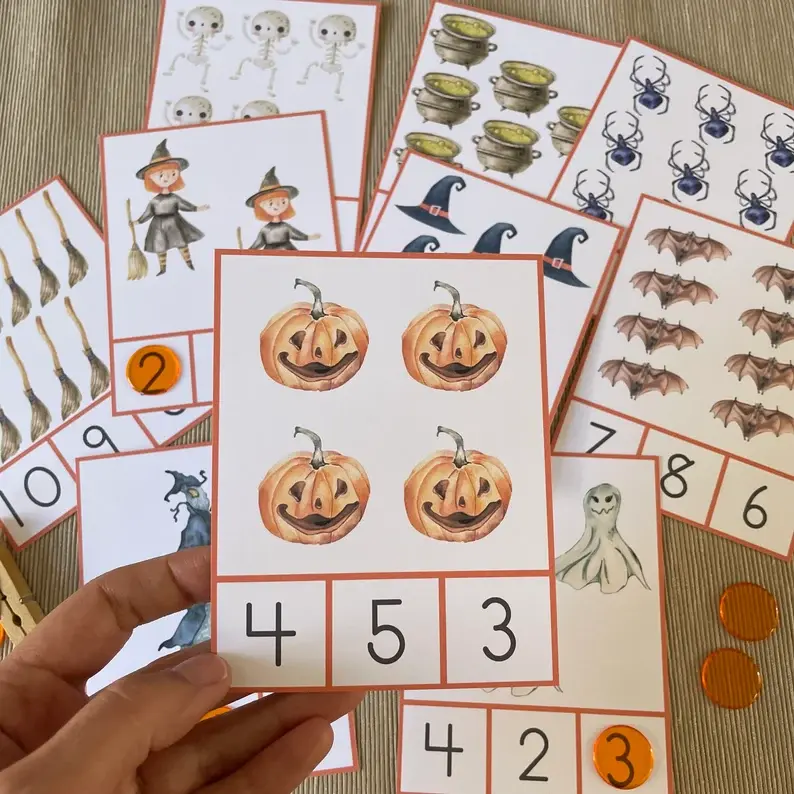 Thumbnail: Halloween printable Count and clip cards 1-10.