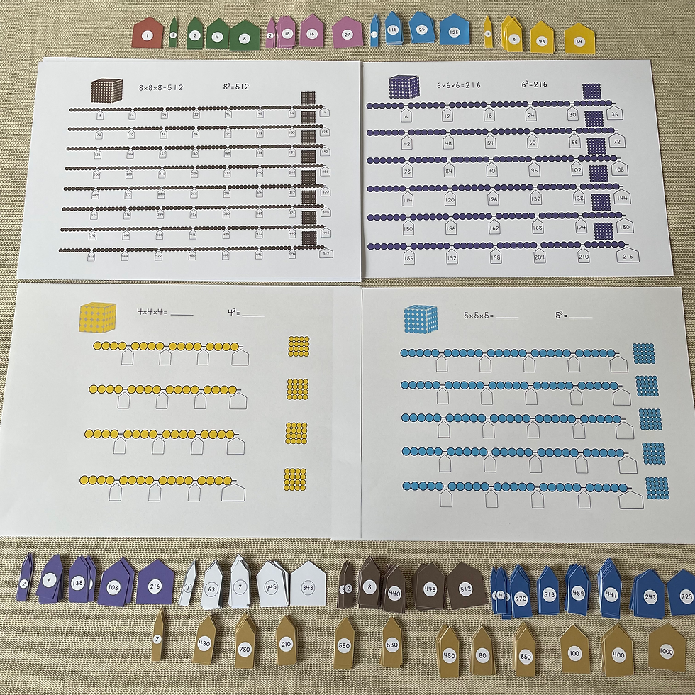 Thumbnail: Montessori Long bead chains Labels, Charts, Worksheets. Cube chains printables.