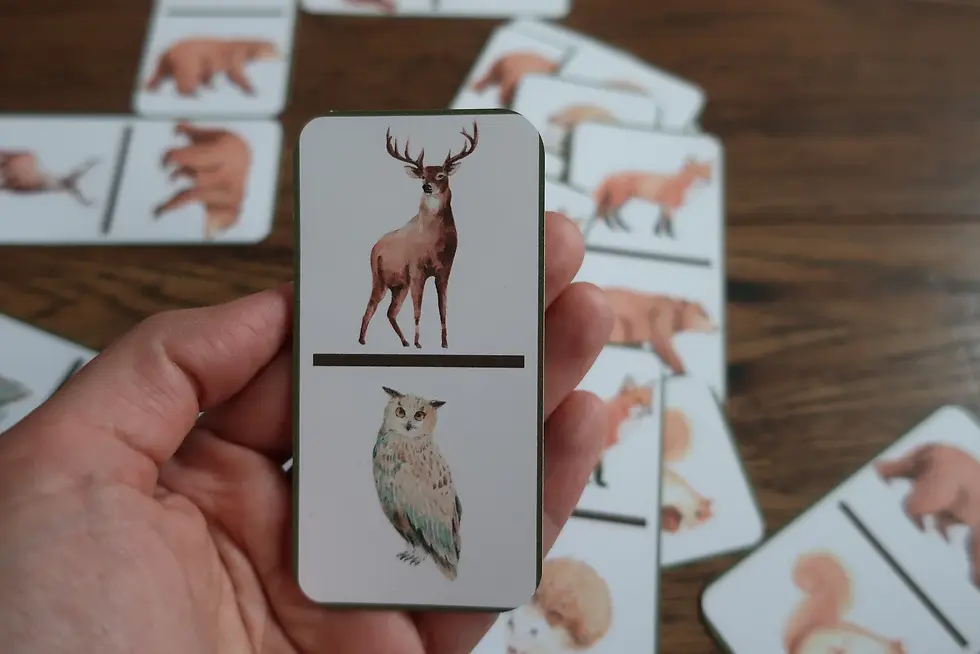 Thumbnail: Animal dominoes game. Woodland animals domino printable.
