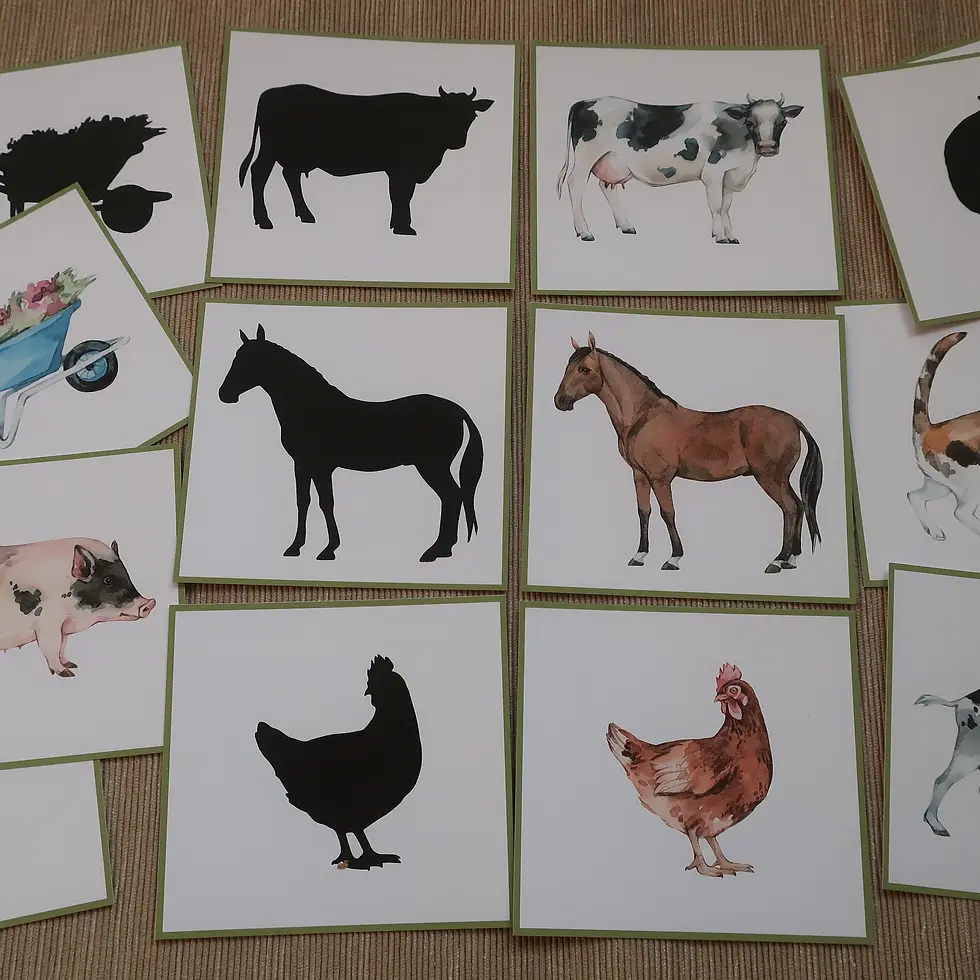 Thumbnail: Farm animal cards. Shadow matching Montessori printable.