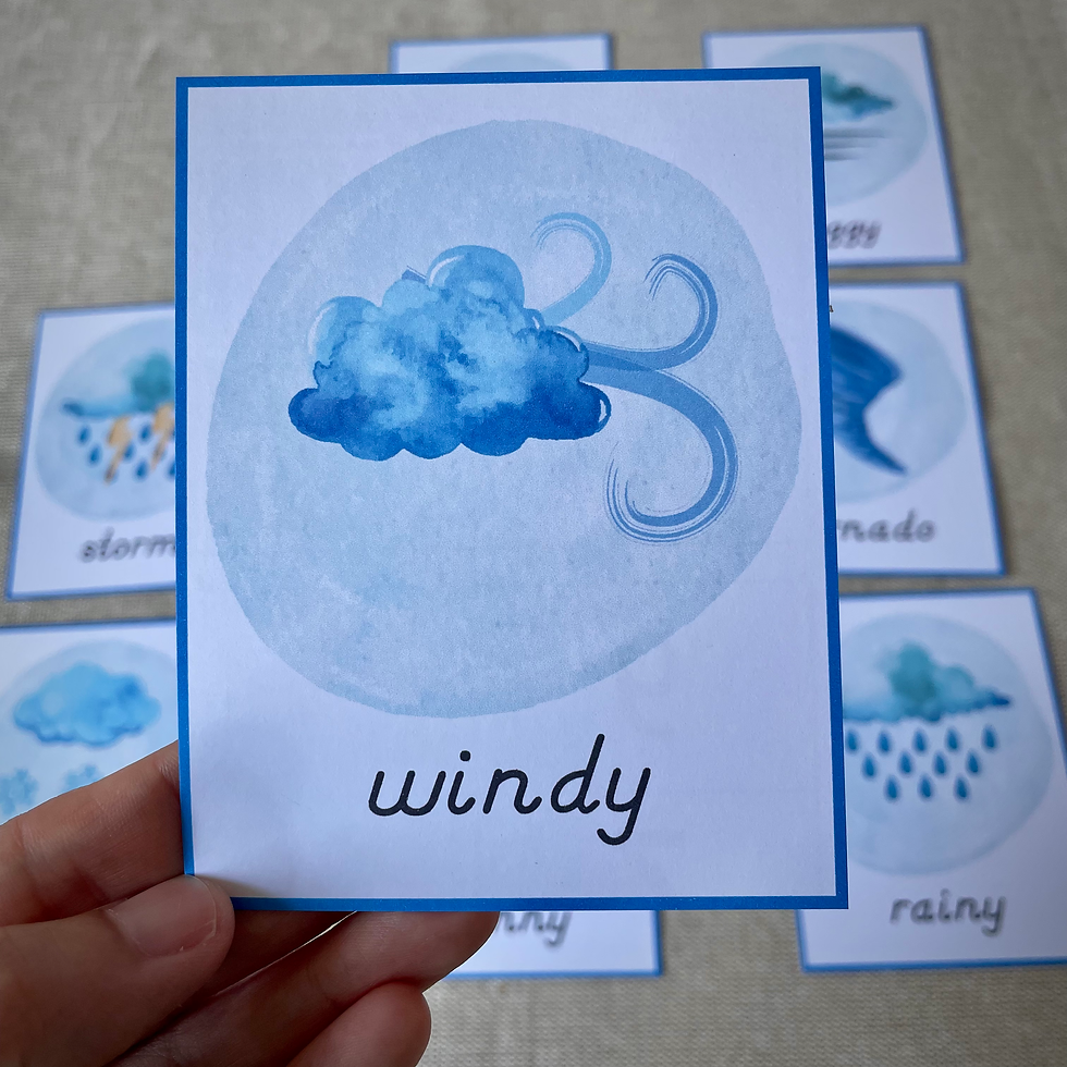 Thumbnail: Weather flashcards printable. Kids watercolor educational cards.