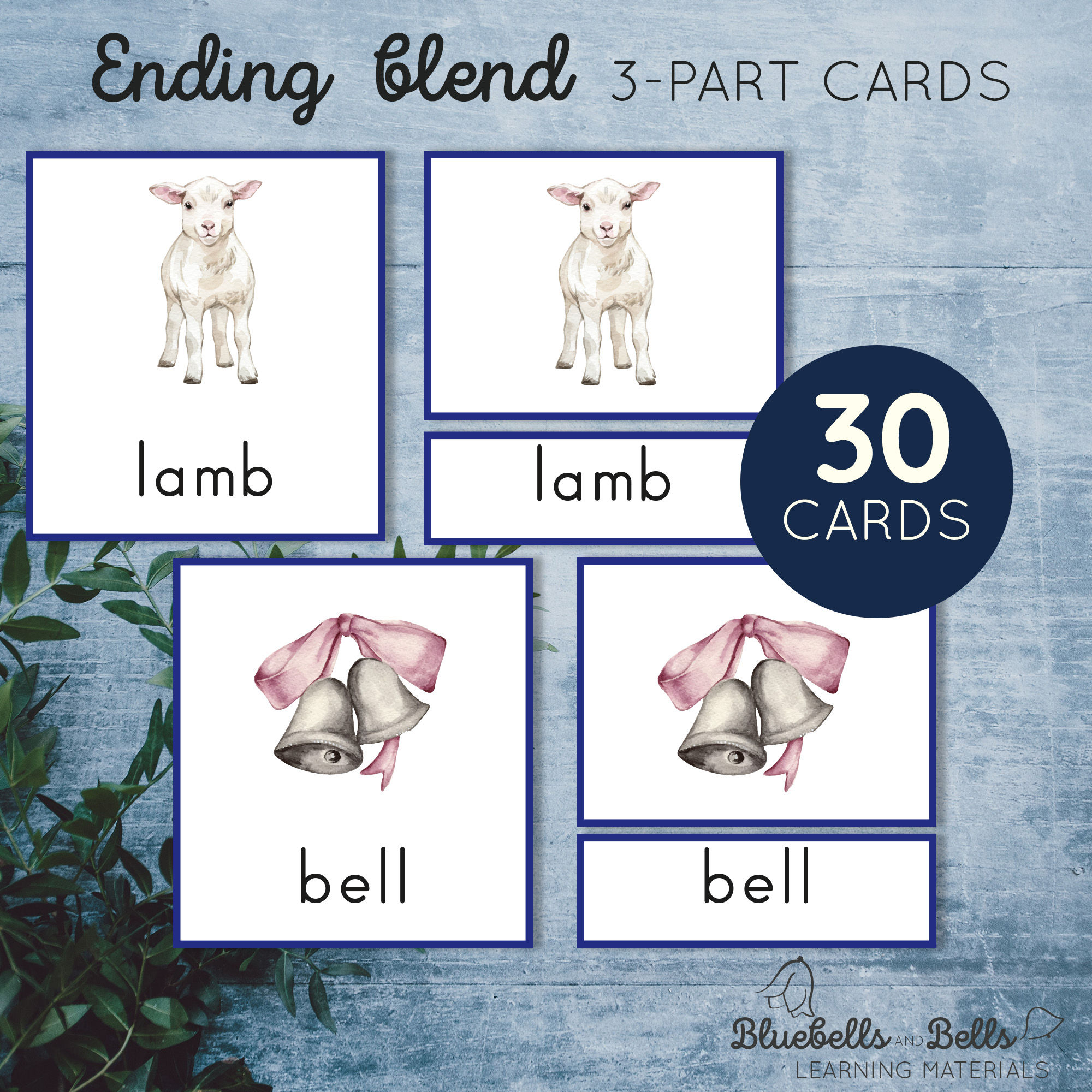 Ending Blend Montessori 3-part Cards