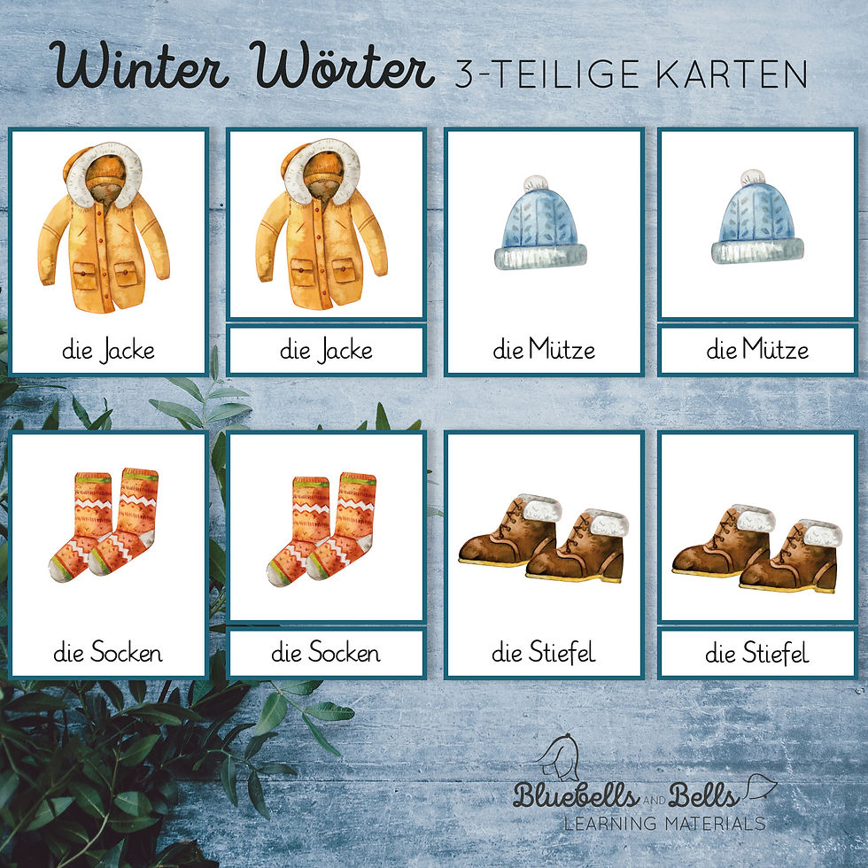 Thumbnail: Winter Bildkarten Kindergarten Montessori 3-teilige Karten.