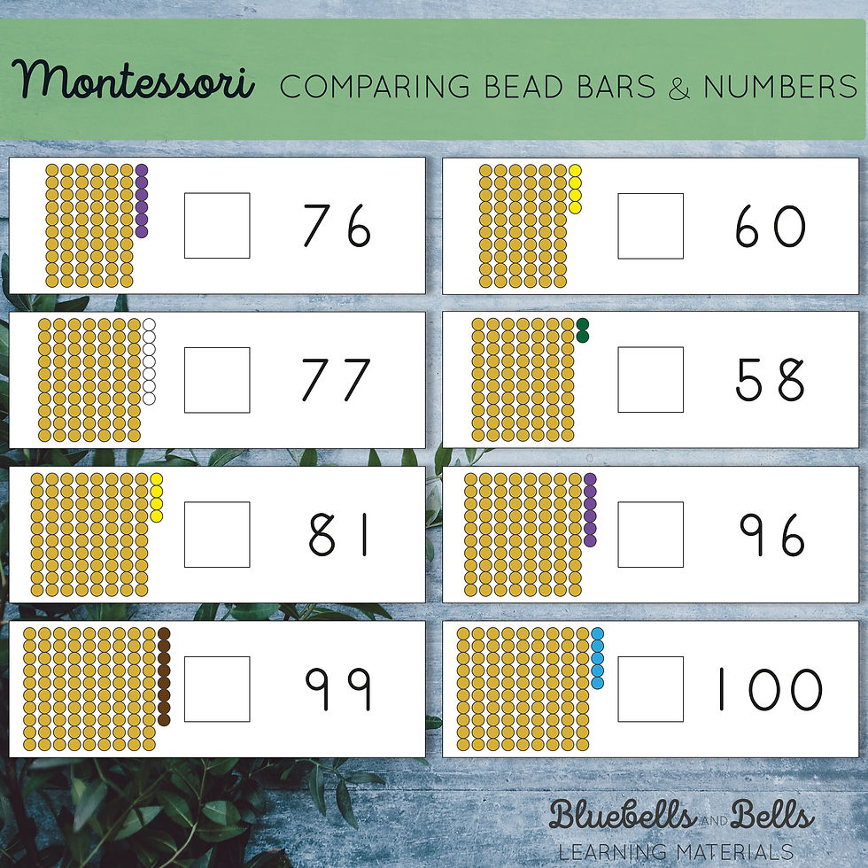 Thumbnail: Montessori Comparing numbers Bead bars 20-100. Math printable.