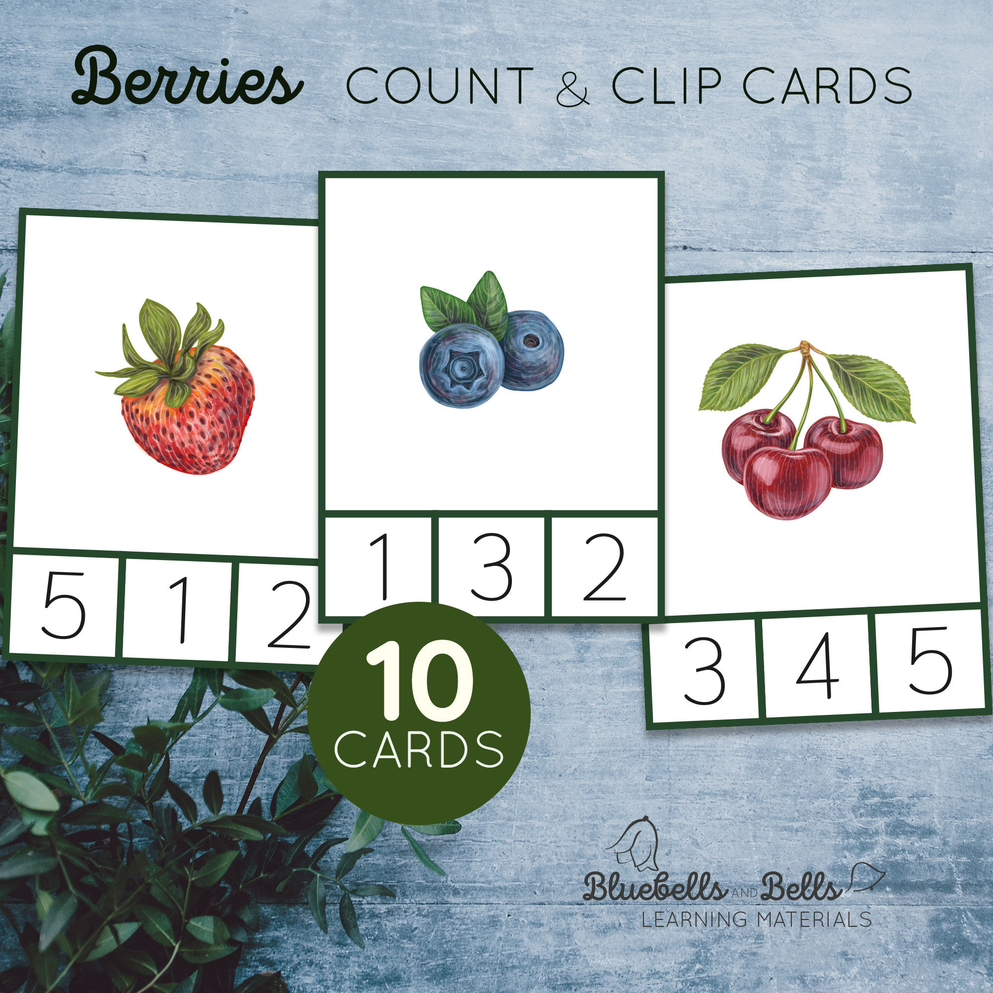 Count and clip cards printable preschool Berries