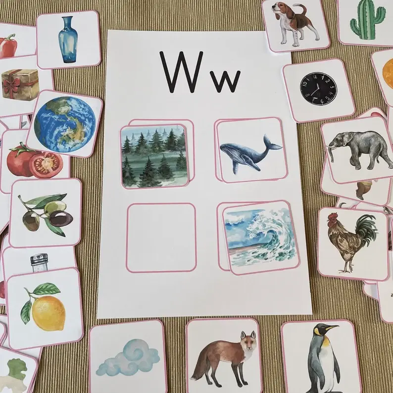 Thumbnail: Anlaute Bildkarten zuordnen. Alphabet Bildkarten.