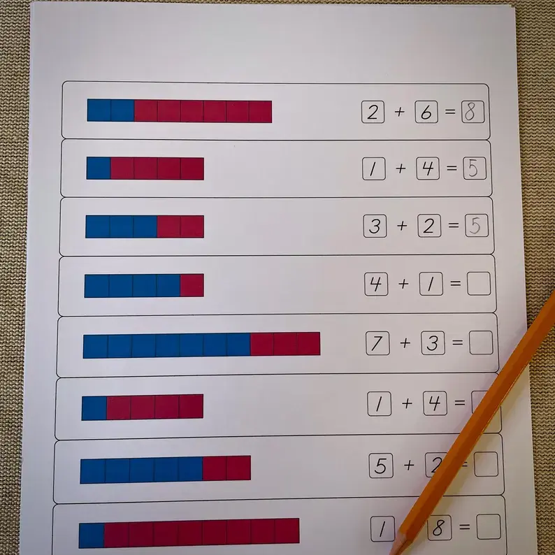 Thumbnail: Montessori Addition strip board Worksheets