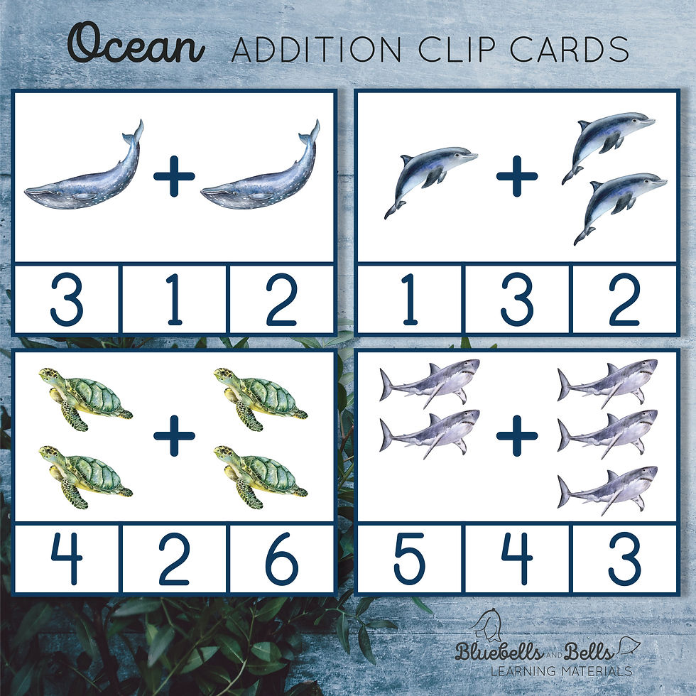 Ocean clip cards Addition 1-10
