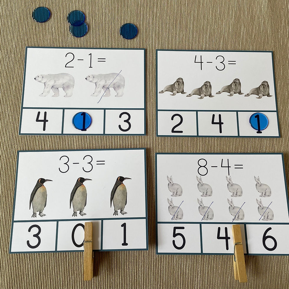 Thumbnail: Montessori Winter printable Arctic animals Subtraction Clip cards