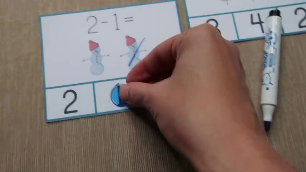 Winter kindergarten printable Subtraction to 10 Clip cards