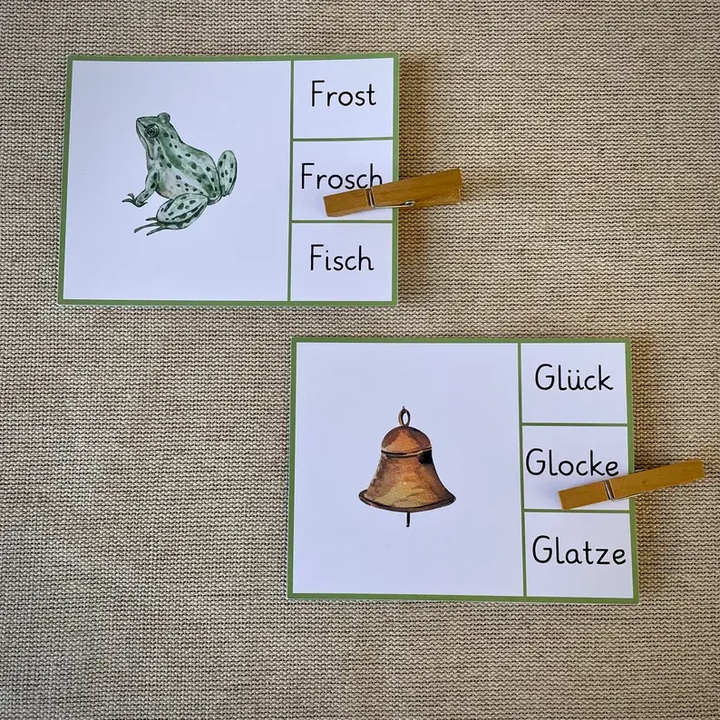 Thumbnail: Montessori Lesen Klammerkarten. Anlaute lernen. Phonogramme.
