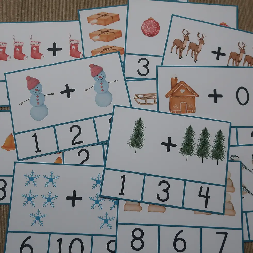 Thumbnail: Winter kindergarten printable Addition clip cards to 10