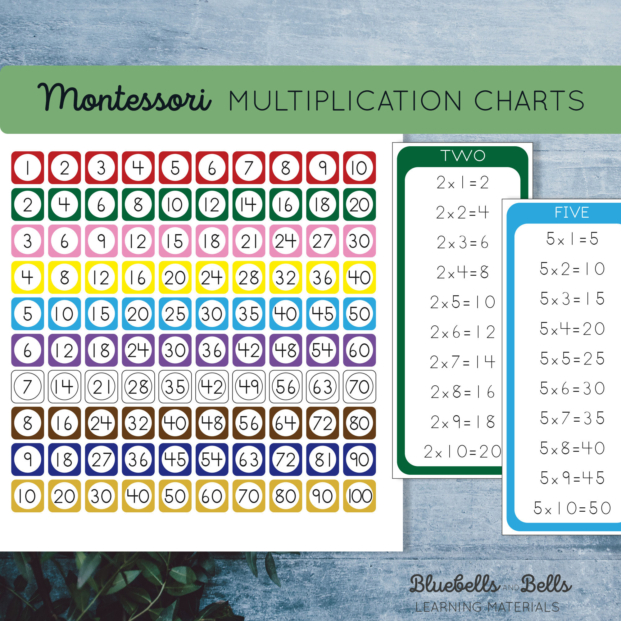 Montessori Multiplication Chart and tables. Skip counting printables.