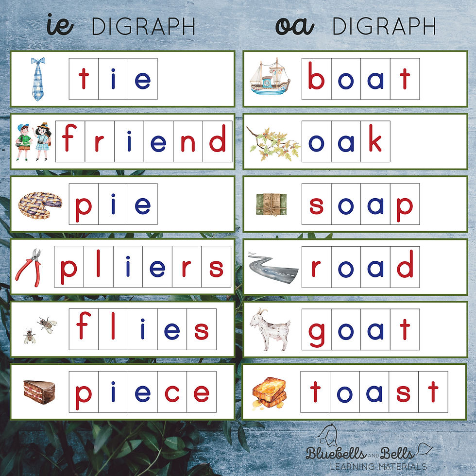 Thumbnail: Vowel digraph Montessori moveable alphabet cards printable PDF