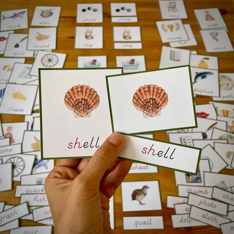 Thumbnail: Digraphs 3-part cards. Consonant digraph Montessori printable