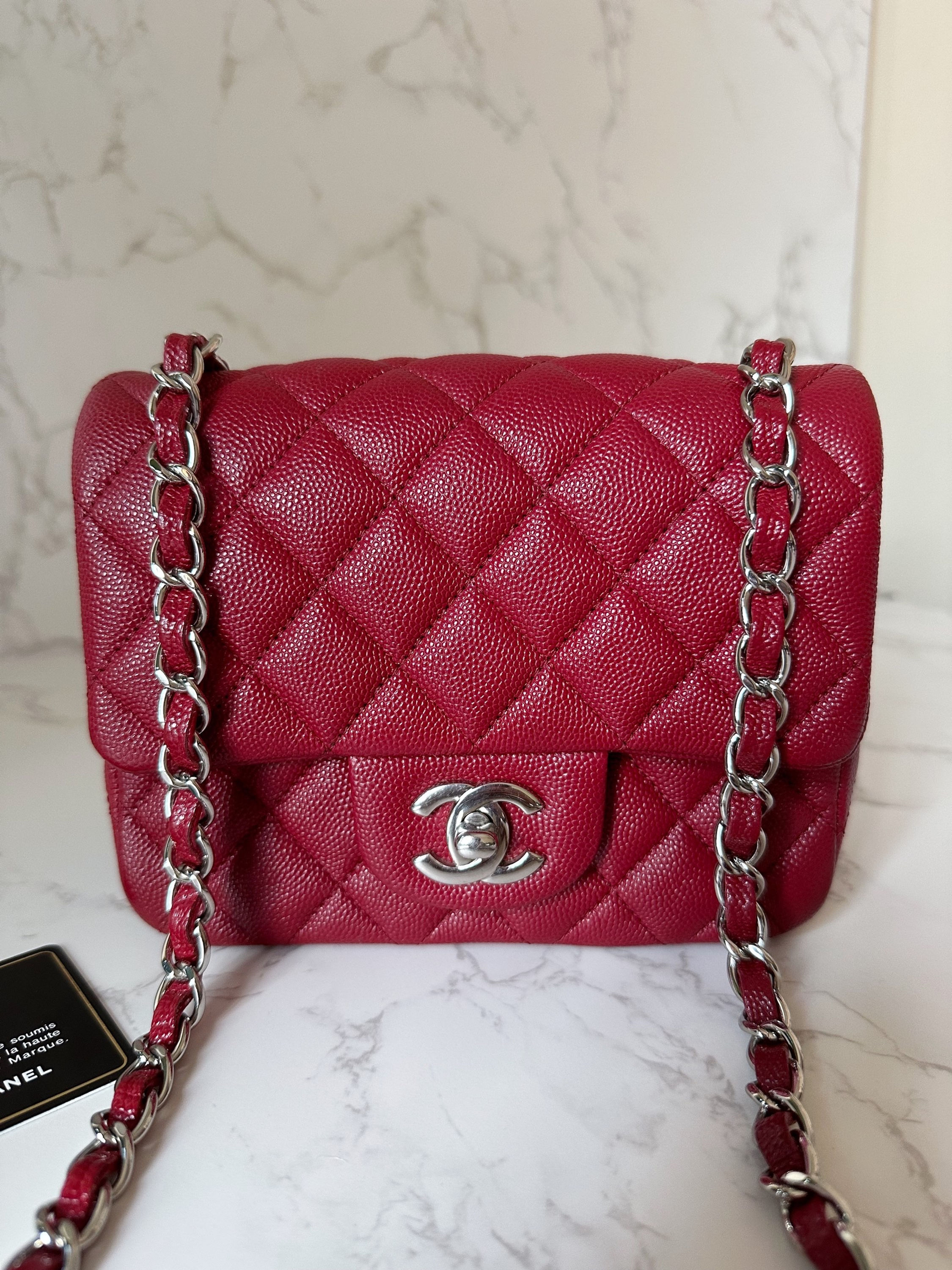 Chanel 17B Red Caviar Mini Square SHW 
