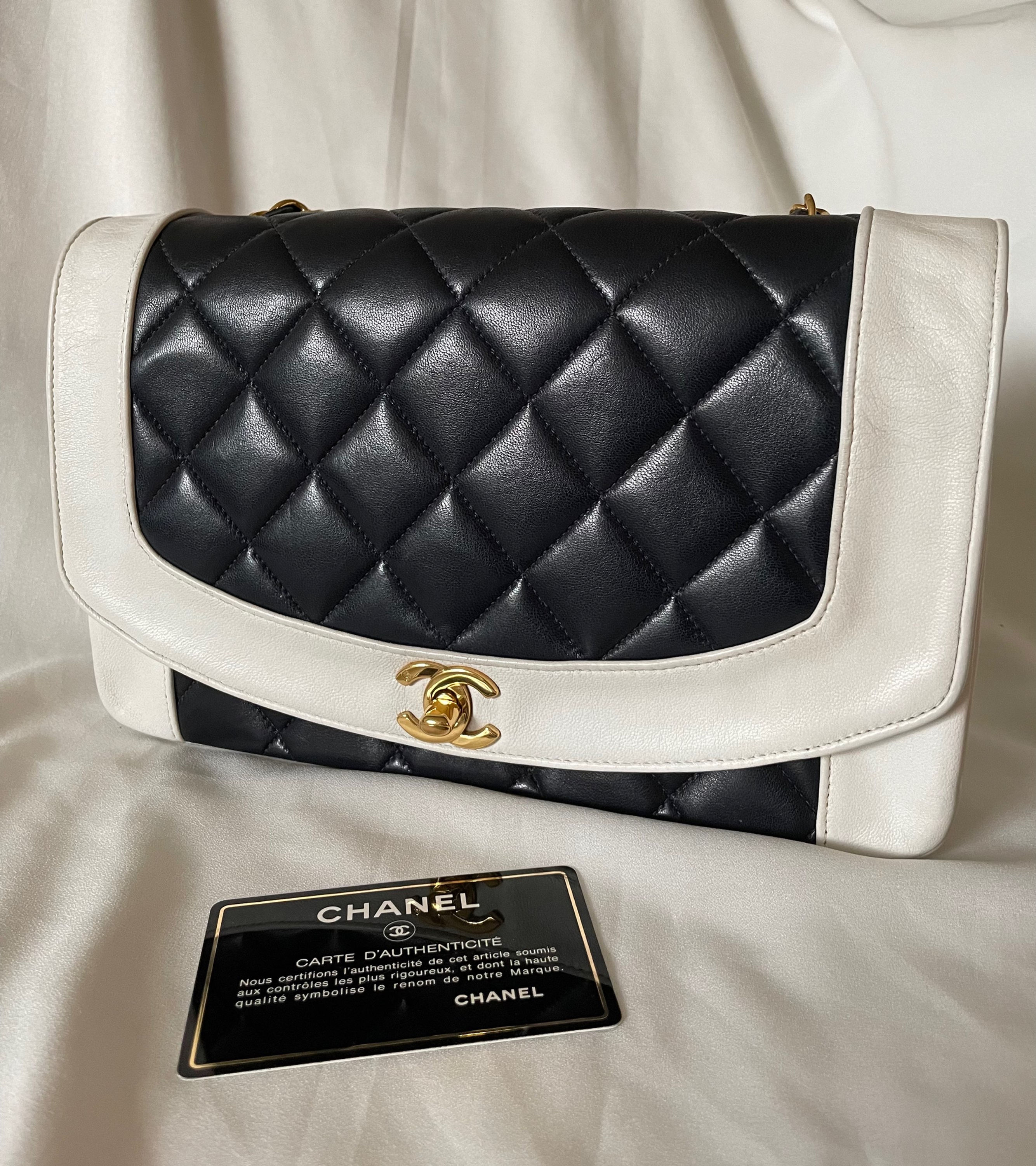 Chanel Bicolored White/Navy Medium Diana in 24K GHW