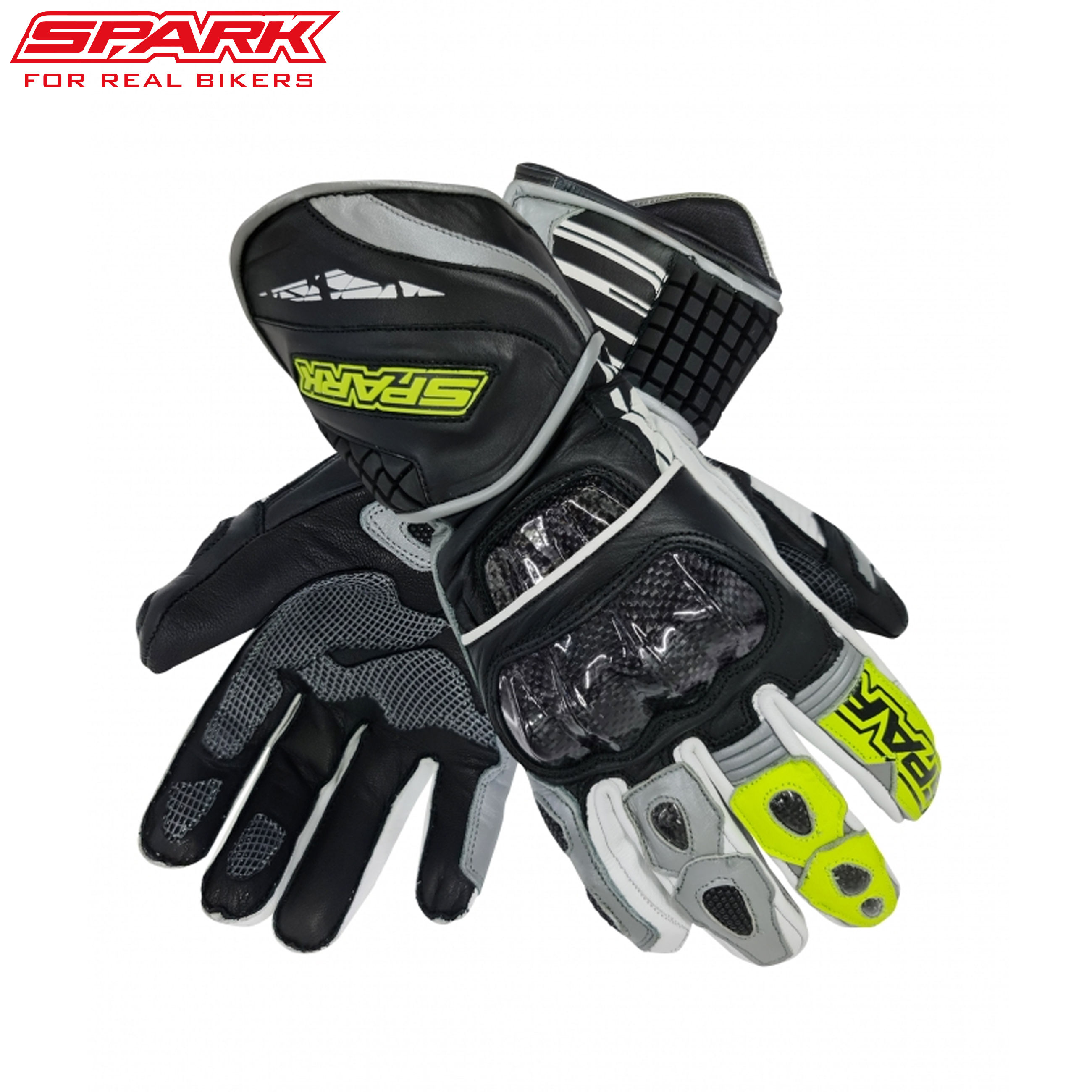 Men's leather motorcycle gloves SPARK APEX, gray