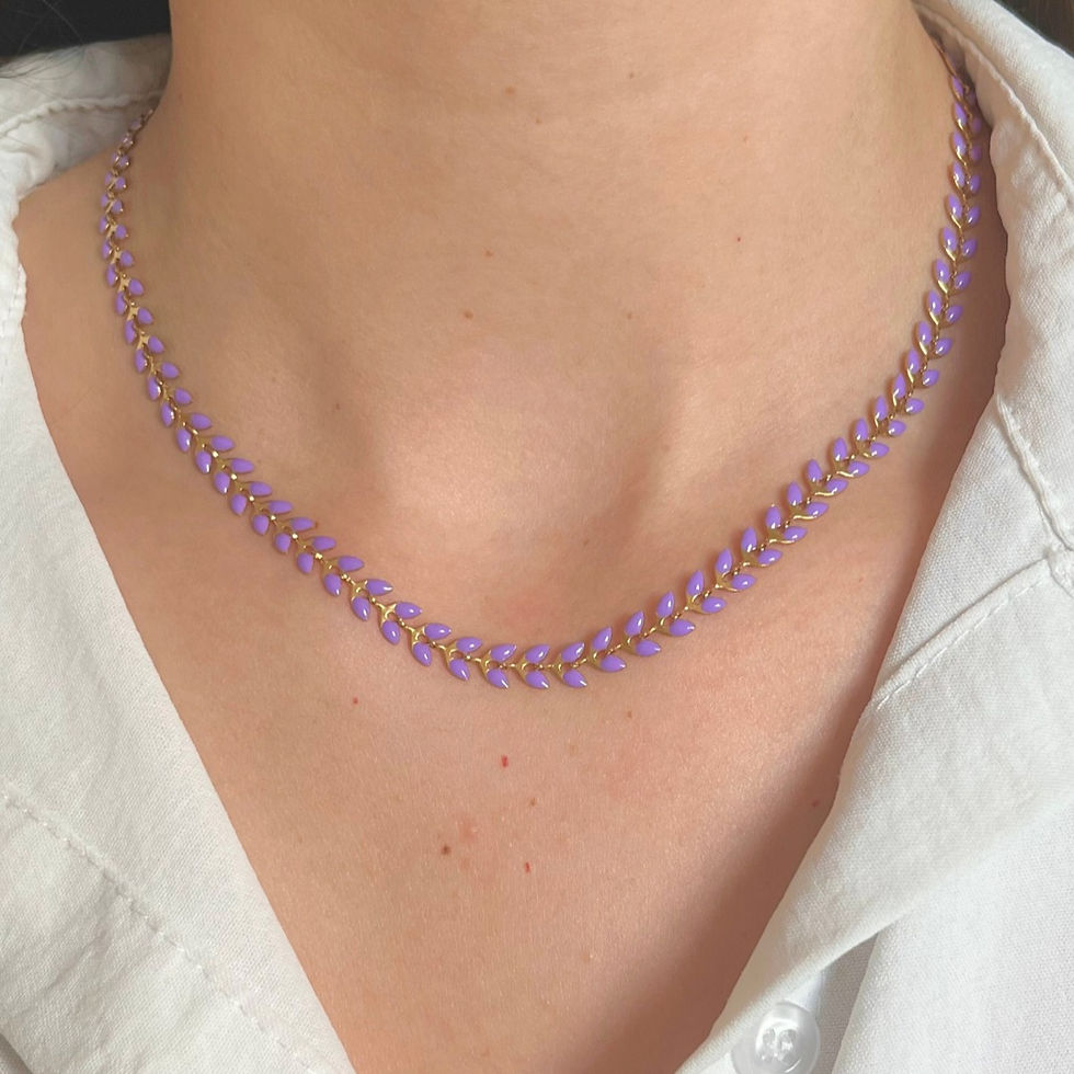 Collier réversible épi de blé violet et doré. Acier inoxydable doré.