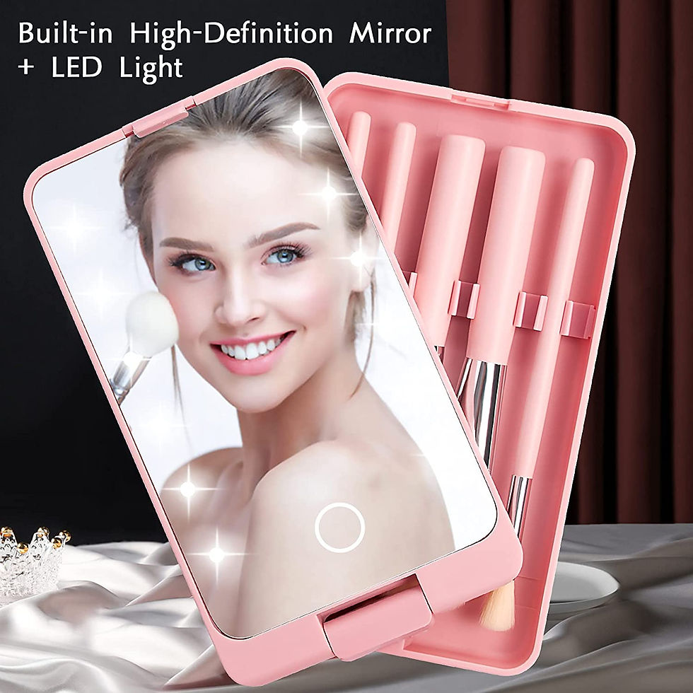 Thumbnail: LED Makeup Mirror, Portable Makeup Mirror With 5 Pcs Brushes With Led Light