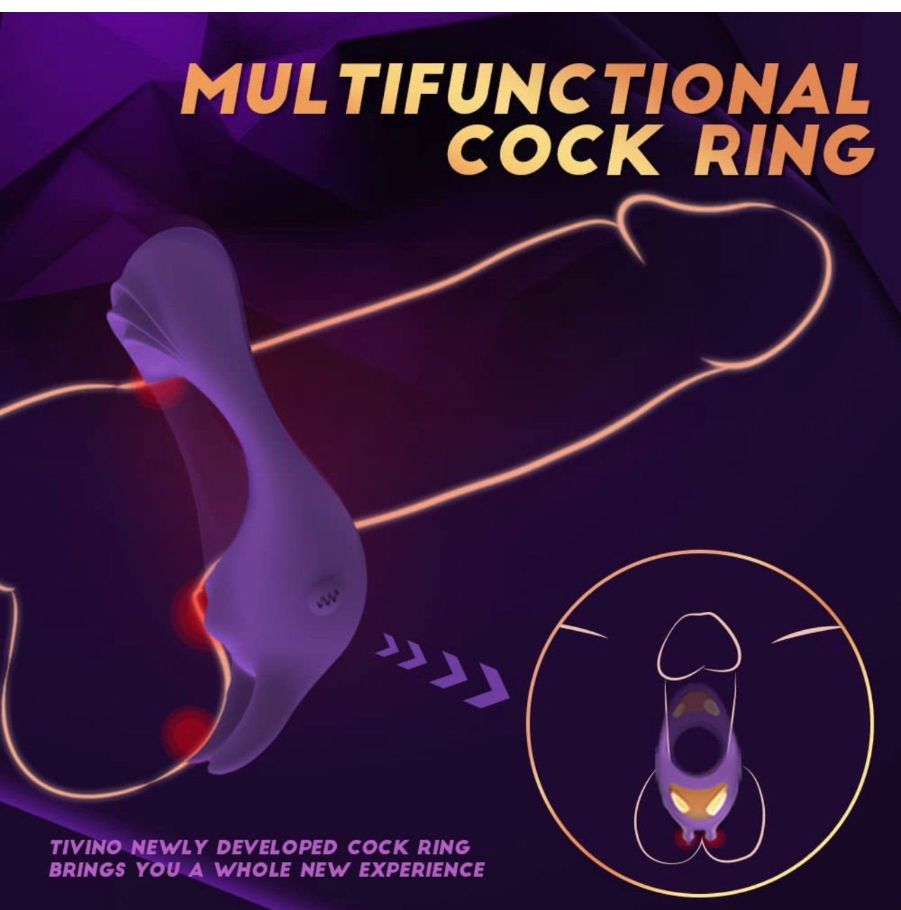 Vibrating Cock Ring with Rabbit Design, Rechargeable Penis Ring Vibrator with 9 