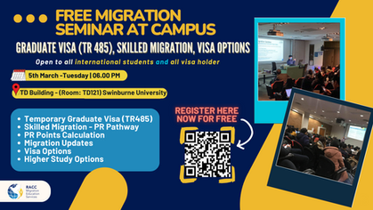 Free Migration Seminar at Campus: Graduate Visa (TR 485), Skilled Migration, Visa Options