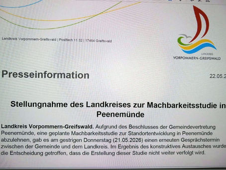 Landkreis Vorpommern-Greifswald zieht Machbarkeitsstudie für Peenemünde zurück