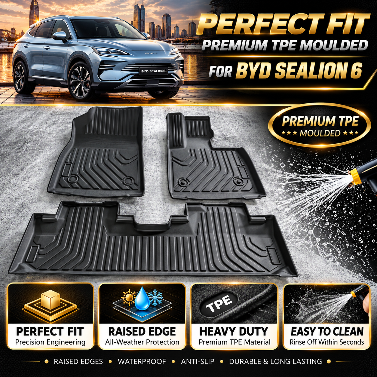 Heavy Duty Moulded Premium TPE Car Floor Mats for BYD Sealion 6