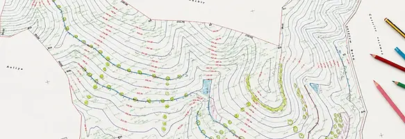 Contour base map and permaculture master plan designed by David Spicer for a regenerative eco-retreat project in Morocco
