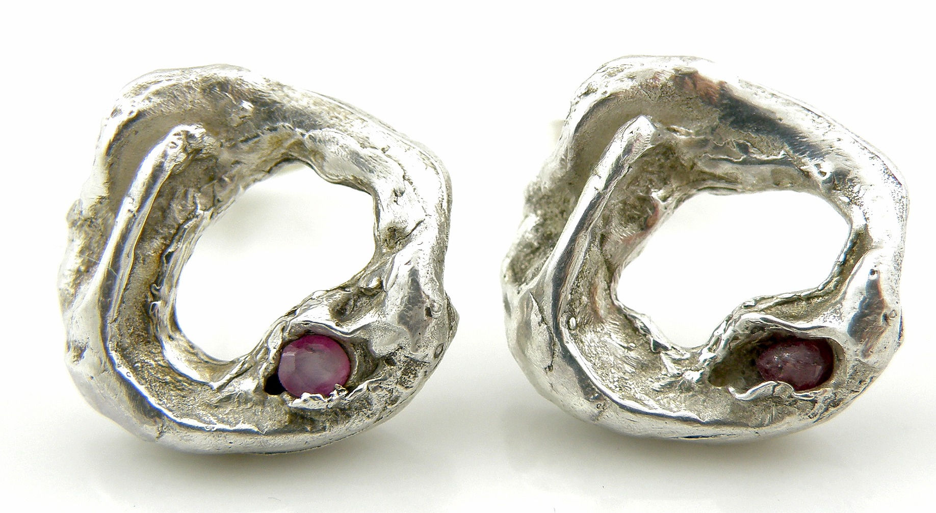 Organic Circular Ruby Earrings