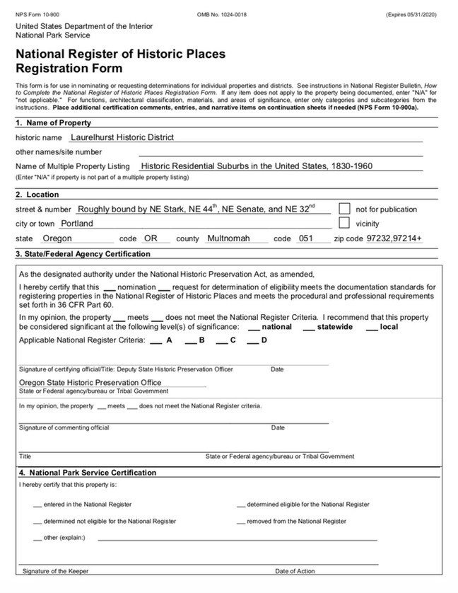 Final Draft Laurelhurst Nomination Complete