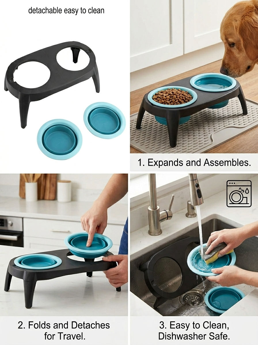 Thumbnail: Portable Collapsible Dog and Cat Bowls 2PCS Foldable Pet Feeding Station with St
