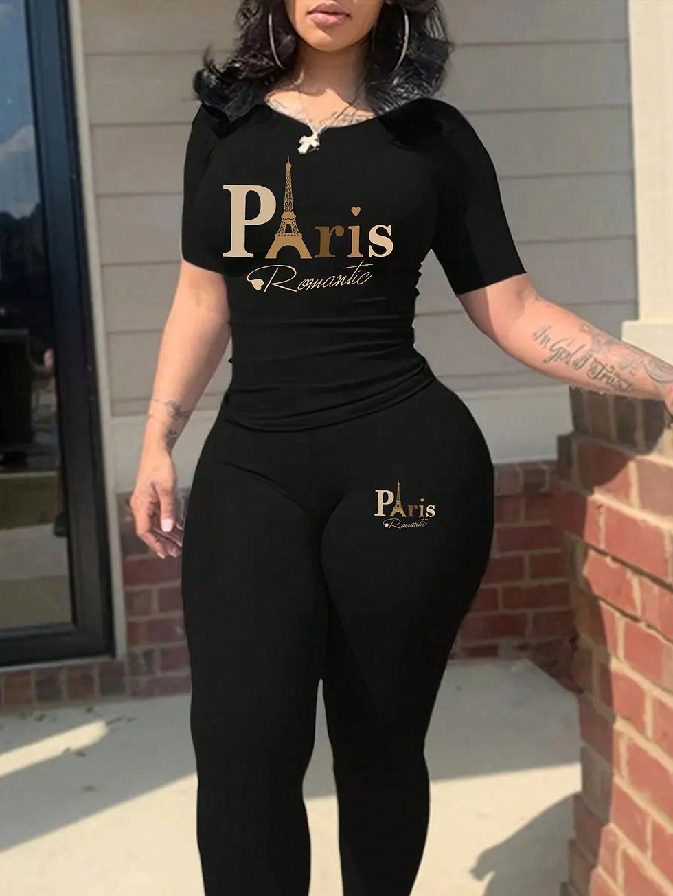 Thumbnail: 2026 Women's New Paris Printed Two-Piece Set, Casual Short-Sleeved Round Neck T-