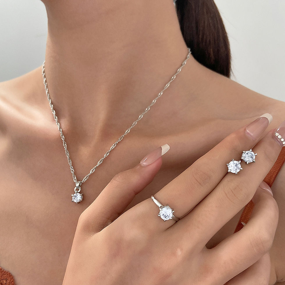 Thumbnail: 5Pcs Elegant Crystal Jewelry Set Zirconia Ring Necklace Bracelet Earrings Simple