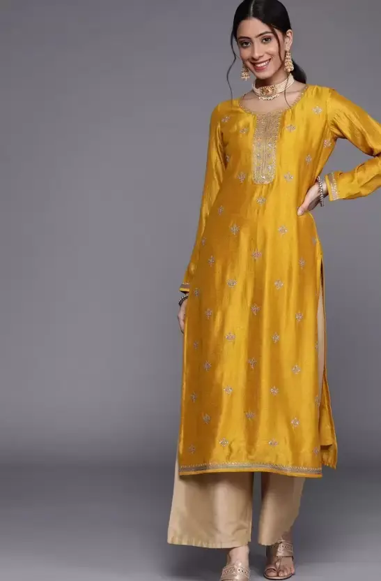 Embellished Silk Blend A-line Kurta