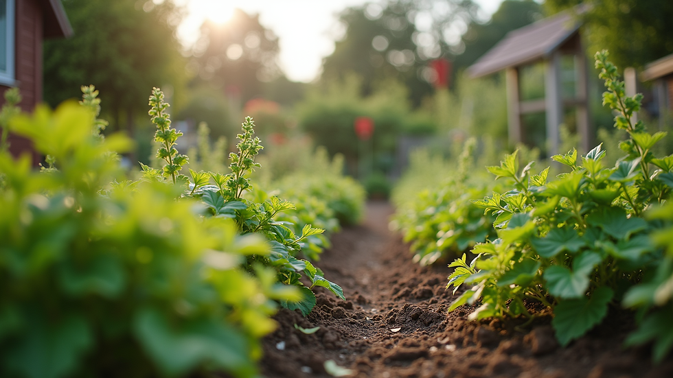 Eye-level view of a community garden flourishing with diverse plants