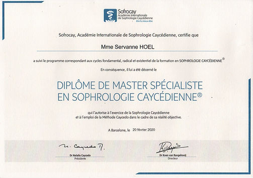Diplôme sophrologue Caycedienne  Servanne HOËL