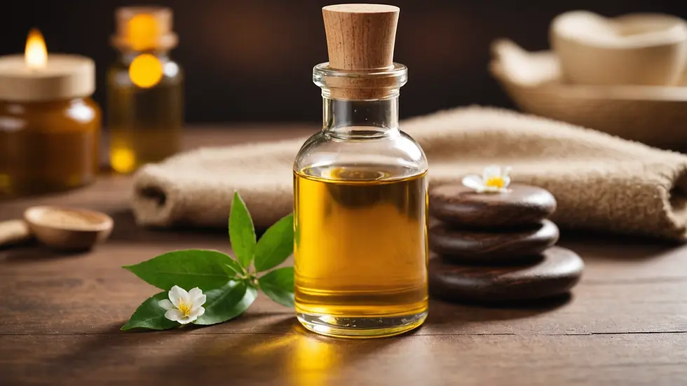 Close-up of soothing massage oil on a table