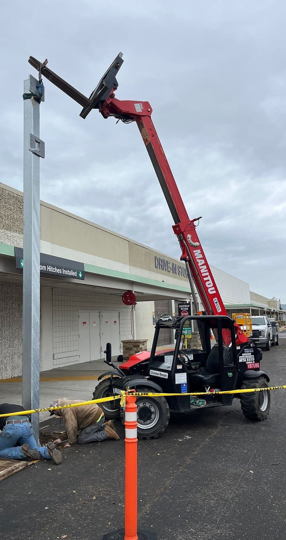 Steel framing for a commercial shade structure before panels were fitted